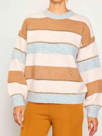 Skies Are Blue Clothing Striped Crewneck Sweater In Cream And Camel