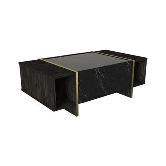 Dmora Mesa de caf&eacute; efecto madera oro negro 104x60 h37 cm