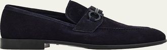 Ferragamo Mens Gancini-Ornament Suede Moccasin Loafers