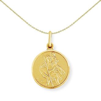 Jewelco London 9ct Gold St. Christopher Medallion Charm Pendant - 16x24mm - SCNR02004
