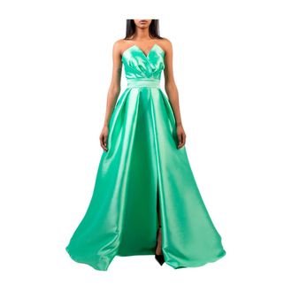 Doris S Elegante Groene Lange Jurk - Dames - Avondkleed - Groen - L - Leer - Kleedjes