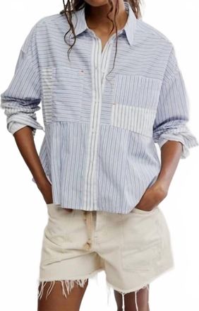 Free People Annie Striped Babydoll Shirt In Light Blue