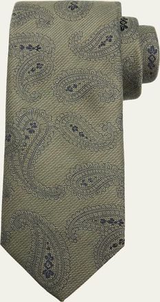 Brioni Mens Silk and Wool Paisley Jacquard Tie