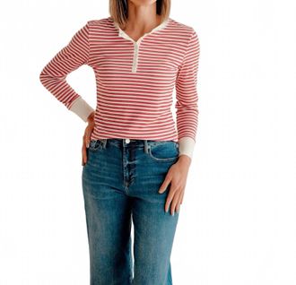 Jak & Rae Tulsi Stripe Long Sleeve Top In Berry/vanilla Ice