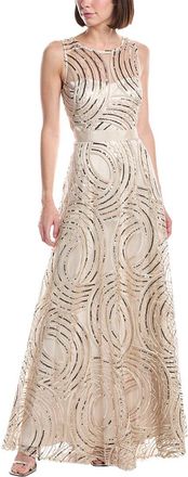 Eliza J Sleeveless Boat Illusion Neck A-Line Gown
