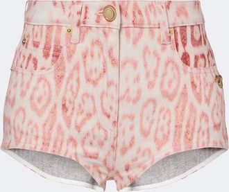 Roberto Cavalli Shorts di jeans con stampa leopardata
