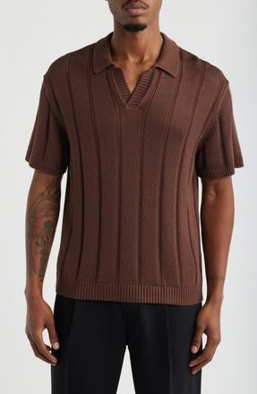 Open Edit Boxy Short Sleeve Polo Sweater in Brown Rock at Nordstrom, Size Xx-Large
