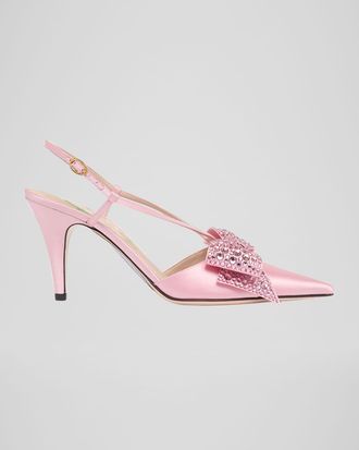 Valentino Garavani 85mm Bowow Embellished Satin Slingback Pumps
