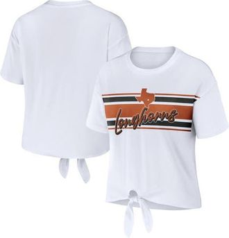 WEAR by Erin Andrews Womens WEAR by Erin Andrews White Texas Longhorns Striped Front Knot Cropped T-Shirt at Nordstrom, Size Xx-Large