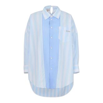 Marni Shirts, female, Blue, Size: 3XS Long-length Striped Cotton Shirt