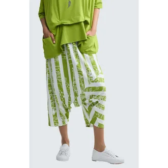 Luukaa D'Celli Thessaly Striped Jersey Harem Pants in Lime at Nordstrom, Size 10