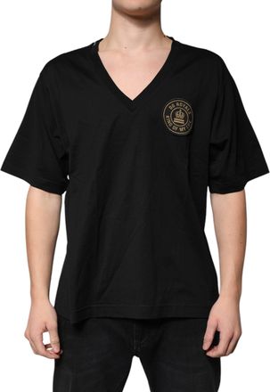 Dolce & Gabbana Mens V-neck T-shirt Short Sleeves - Black Cotton - Size EU 52 (Mens)