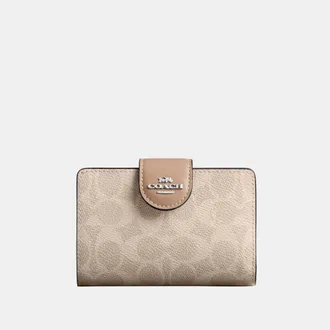 Coach Womens Medium Corner Zip Wallet in Signature Canvas - Beige - One Size
