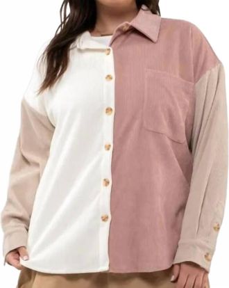 Blu Pepper Colorblock Corduroy Jacket - Plus Size In Dusty Pink