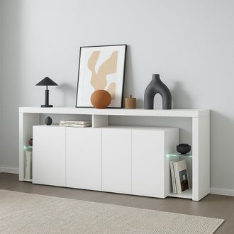 Dmora Dmora - Aparador Willer, Buffet De Sal&oacute;n 3 Puertas, Aparador De Sal&oacute;n, Aparador Moderno, 200x40h80 Cm, Blanco Brillante, Con Embalaje Reforzado