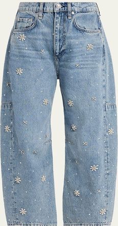 Rag & Bone Charlie Ankle-Length Embellished Barrel Jeans