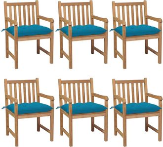 vidaXL Sillas De Jard&iacute;n 6 Uds Madera Maciza De Teca Cojines Azul Claro Vidaxl