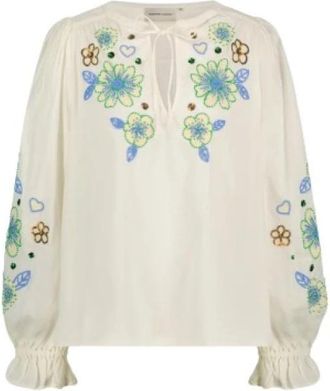 Fab By Fabienne Chapot Bloemenparelblouse bohemian stijl - Dames - Blouses - Wit - M - Katoen - Overhemden