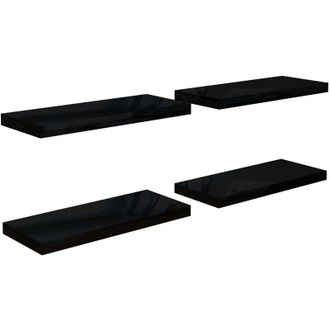 vidaXL Vidaxl - Estante Flotante De Pared 4 Uds Mdf Negro Brillo 60x23,5x3,8 Cm