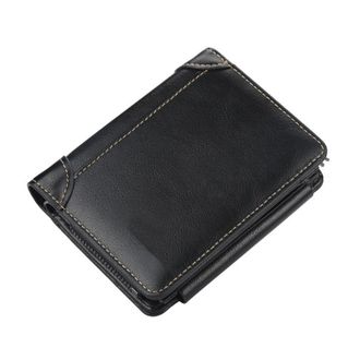 Generic Vintage PU Leather Men Wallet - Zipper Short Design Card Holder & Purse for Men(Black)