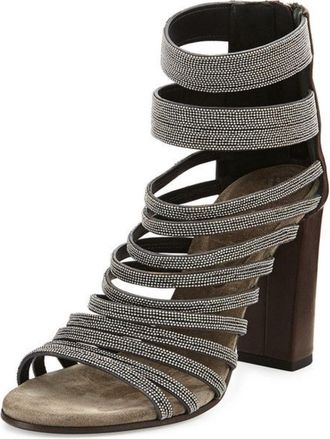 Brunello Cucinelli Monili Beaded Brown Leather Sandals Size 38