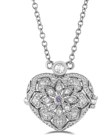 The Diamond Store Amethyst February Birthstone Vintage Locket Necklace Topaz in Silver