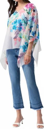 Joseph Ribkoff Chiffon Floral Print Poncho Top In Off-White/multi