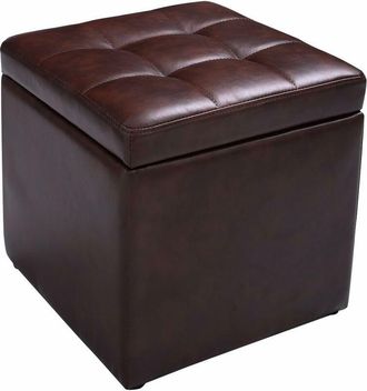 Costway Costway - Faux Leather Ottoman, Pouffe Storage Toy Box with Hinge Top Padded Foot Stool, Cube Bench Seater for Living Room, Bedroom & Office, 150Kg
