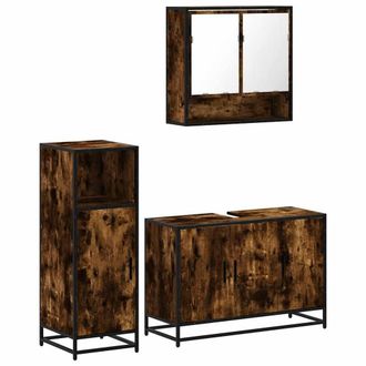 Berkfield Home 3 Piece Bathroom Furniture Set Smoked Oak Engineered Wood in Brown