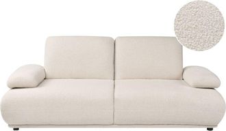 Beliani 3 Seater Sofa Off-White Boucle Upholstery Adjustable Backrest & Armrest Wooden Legs Living Room Modern NACKA