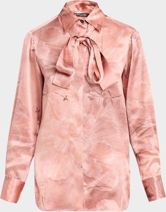 Kiton Floral Silk Button-Down Shirt With Neck Scarf