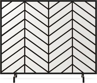 Best Choice Products 38x31in Single Panel Handcrafted Iron Chevron Fireplace Screen w/ Distressed Finish