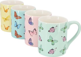 Gibson Home Butterfly Pop 4 Piece 18 Ounce Stoneware Mug Set in Assorted Colors