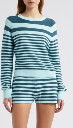 Solid & Striped The Manny Stripe Cotton Sweater in Evergreen /Sky Stripe at Nordstrom, Size X-Small