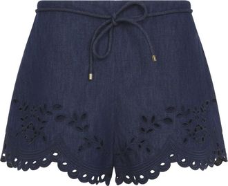 Zimmermann Mahon Broderie Denim Short - Dames - Bermuda - Blauw - L - Denim - Korte Broeken