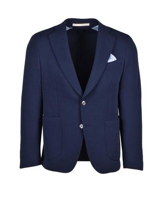 Uomolebole Blue Men Polyester Elastane Blazer Jacket