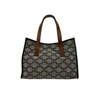 Celine Black Brown Gray Canvas Leather Handbag Tote Bag (Pre-Owned)