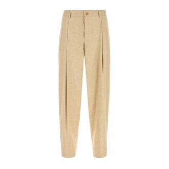 Dolce & Gabbana Hemp and Silk Trousers with Tweed Effect - male - Dolce & Gabbana - Suit Trousers - Beige - XL - Trousers