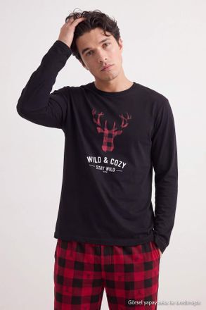 Trendyol MAN Heren Zwart Geruit Lang, Regular fit Pyjama- Sets