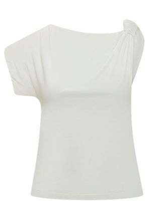 Pinko White Solid One Shoulder T-Shirt