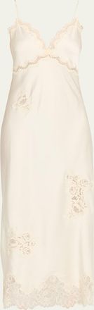 LoveShackFancy Sorone Satin Lace Maxi Slip Dress