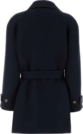 Loewe Womens Wool Blend Wrap Coat Navy Silk