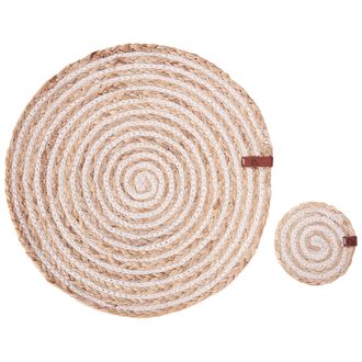 Beliani Beliani - Conjunto De 12 Manteles Individuales Y Posavasos 35/10 Cm De Yute Natural Hecho A Mano Redondos Comedor Estilo Boho Natural Quinine