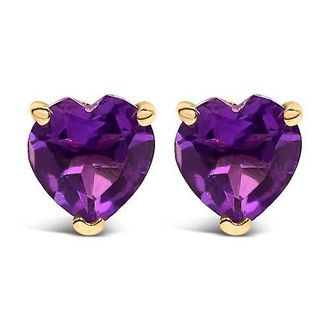 House of Brilliance 14K Gold 5MM Heart Cut Gemstone Solitaire Stud Earrings in Purple Amethyst | Yellow at Nordstrom