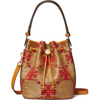 Tory Burch T Monogram Straw Bucket Bag in Natural at Nordstrom