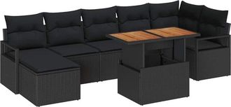 vidaXL Conjunto De Sof&aacute; De Jard&iacute;n 8 Pcs Negro Polirat&aacute;n Vidaxl