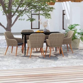 vidaXL Juego De Comedor Para Jard&iacute;n 7 Piezas Con Cojines Marr&oacute;n Vidaxl