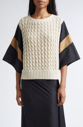 Max Mara Hybrid Linen Cable Sweater in Beige at Nordstrom, Size X-Small