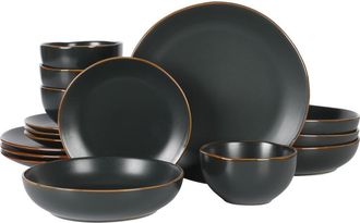 Gibson Home Hazeltine 16-Piece Reactive Glaze Stoneware Dinnerware Set in Black at Nordstrom