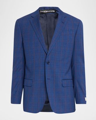 Emporio Armani Prince of Wales Check Wool Single-Breasted Blazer